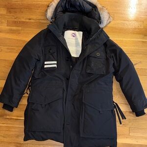 Canada Goose Men's Black Puffer Parka with Fur-Trim Hood